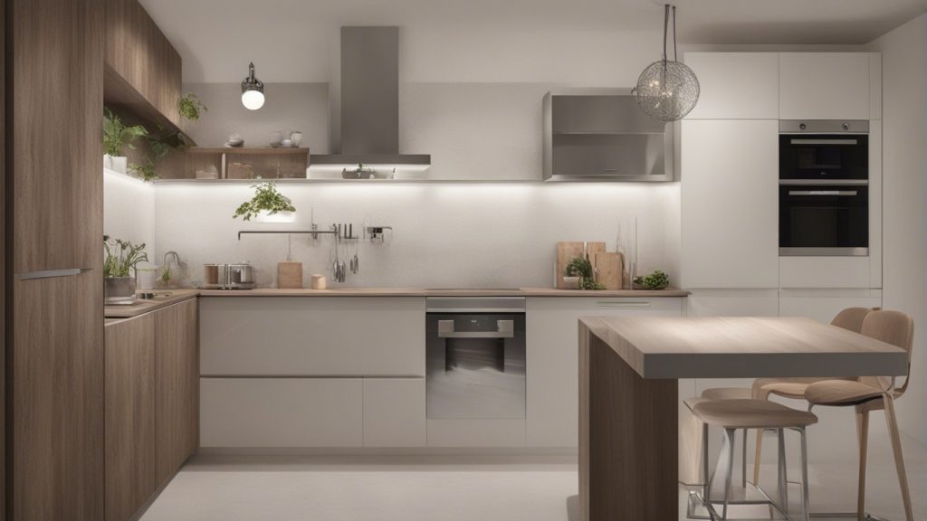 Cucina ad angolo con luci a incasso.
