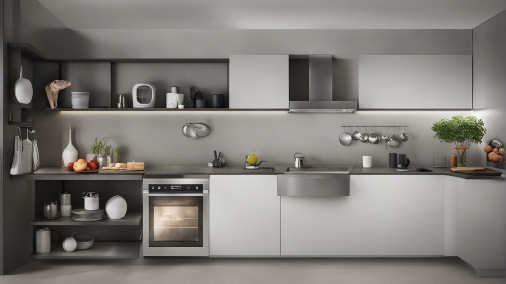 Cucina moderna con elettrodomestici di ultima generazione e accessori dal design accattivante.