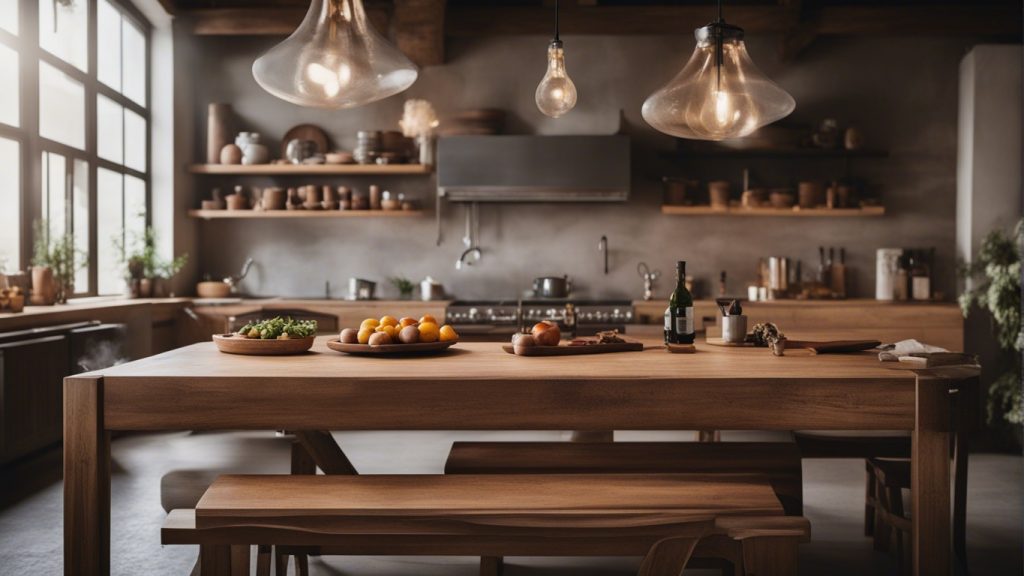 Cucina rustica con mobili in legno massello e cucina a isola con piano in pietra