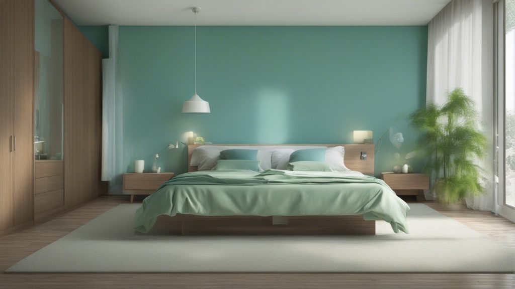 Camera da letto Feng Shui con tonalità di blu e verde per favorire la calma".