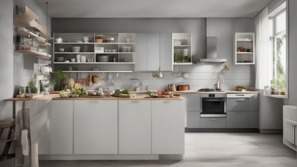 Cucina con cassetti e armadietti organizzati