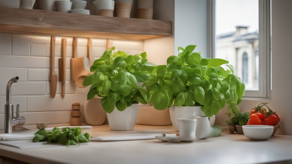Pianta di basilico in cucina.