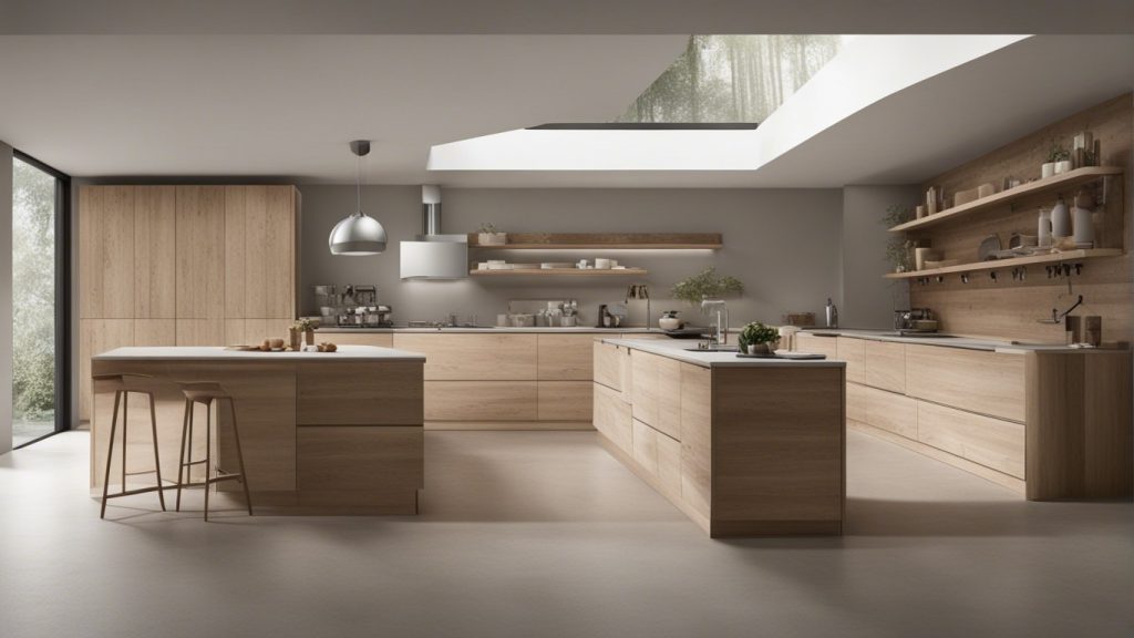 Cucina con isola in legno naturale