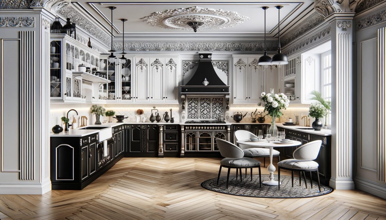 cucina bianca e nera moderna