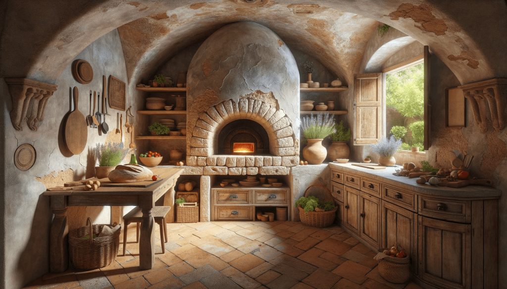 Come Arredare Una Cucina In Campagna con un forno in una cucina di campagna e mobili di legno