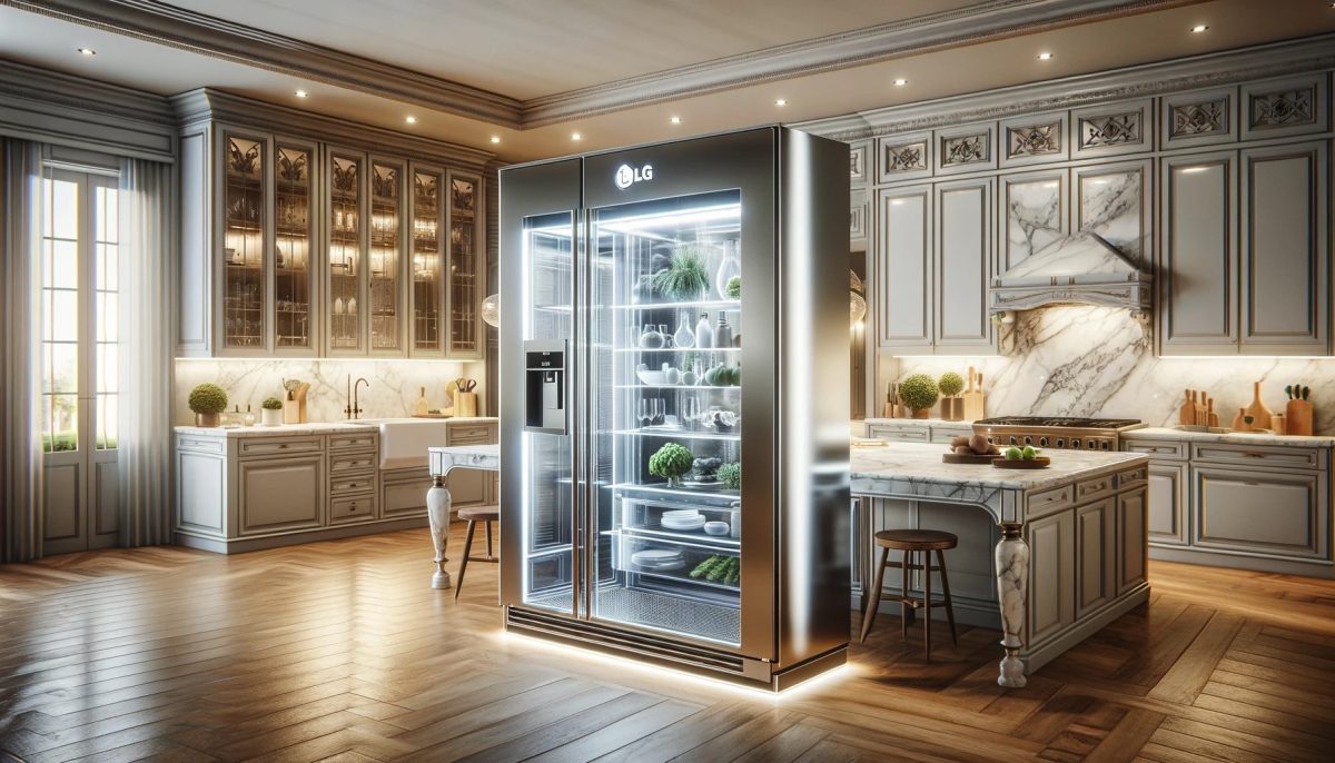 Vari modelli di frigoriferi LG trasparenti in una cucina moderna, dimostrando l'ampia gamma disponibile sul mercato.