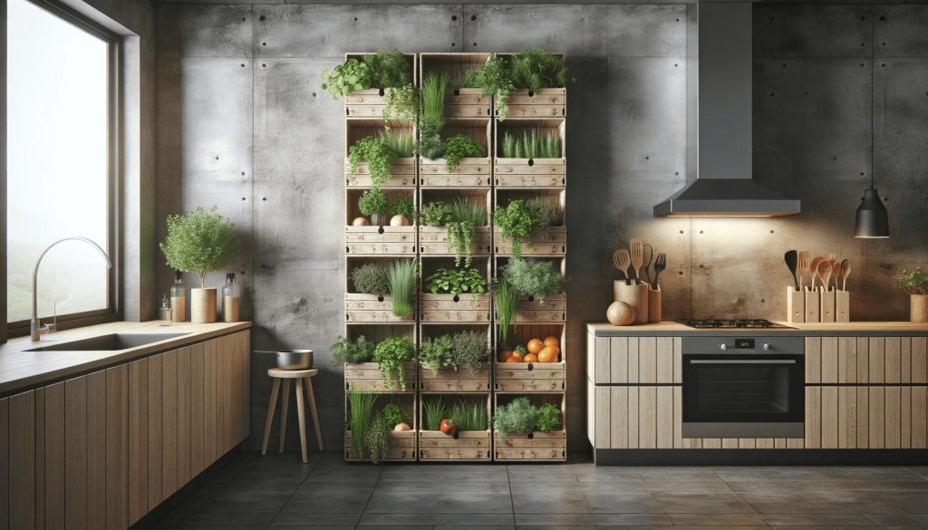 Come Arredare Una Cucina Con Mobili Riciclati: Giardino verticale riciclato con cassette di legno.