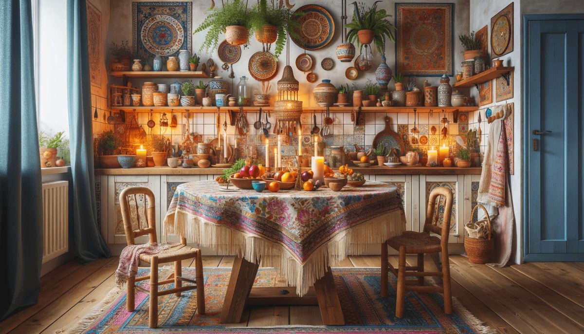 Una cucina in stile boho chic.
