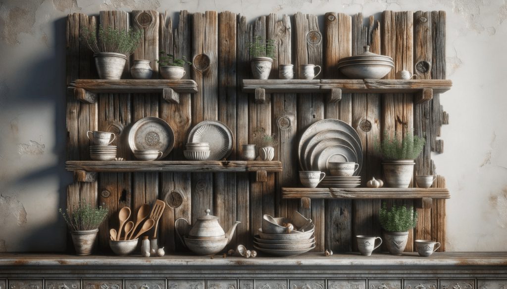 vecchie assi di legno per realizzare mensole o ripiani per esporre stoviglie o piante aromatiche.