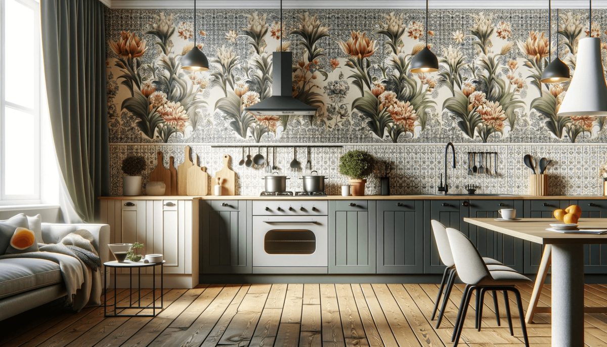 Come la carta da parati possa aggiungere eleganza e carattere alle pareti della cucina.