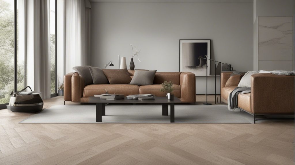 Soggiorno moderno con pavimento in legno