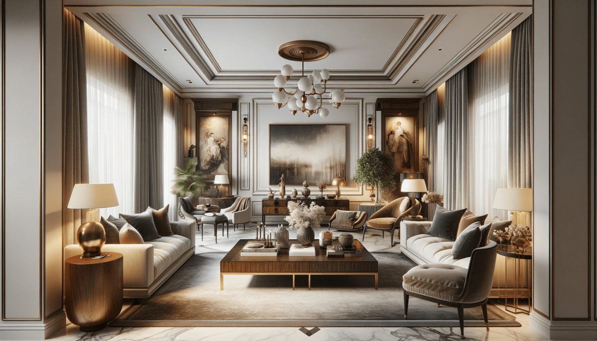 Un salotto che combina armoniosamente elementi classici e moderni, creando un ambiente elegante e accogliente.