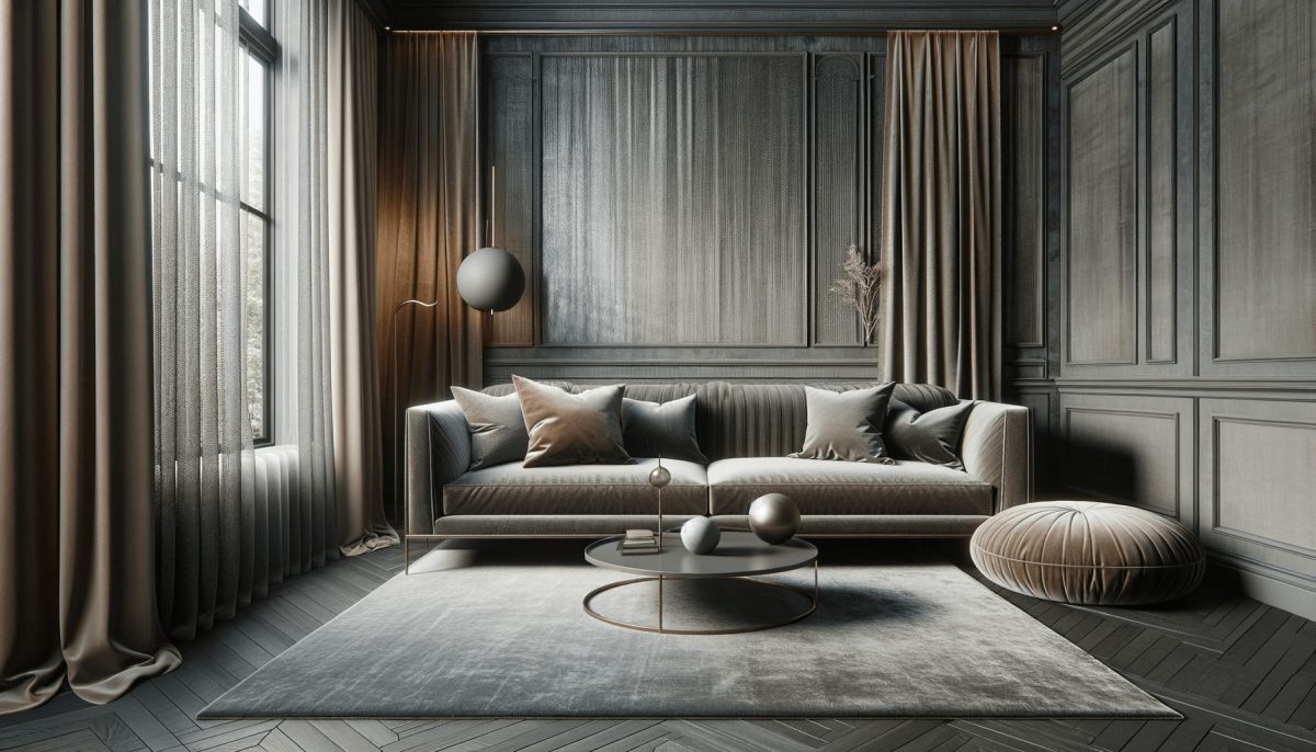Tessuti e textures nello stile classico moderno, mostrando un ambiente lussuoso dove si combinano armoniosamente materiali diversi.