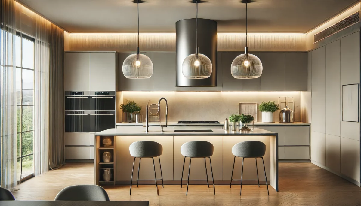 luci a sospensione in una cucina moderna