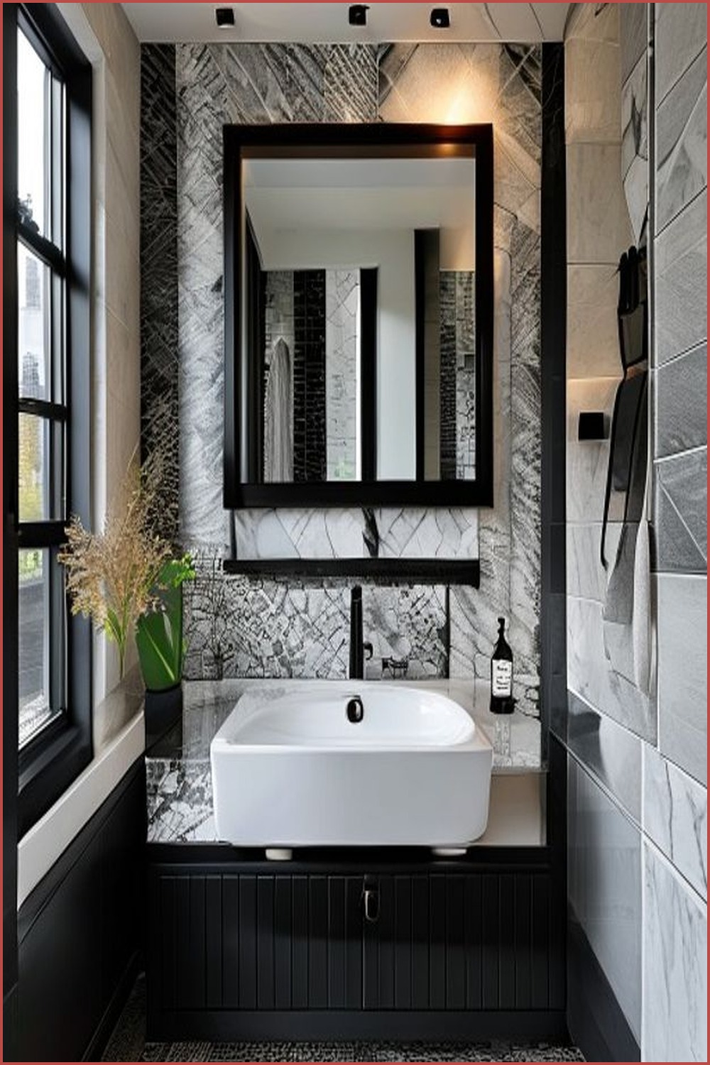 Bagno bianco e nero: idee eleganti per arredare con stile il tuo bagno con pavimento nero, sanitari bianchi sospesi e rubinetteria nera opaca. Ispirazioni e consigli di design per un bagno moderno e sofisticato - Casa Sogno